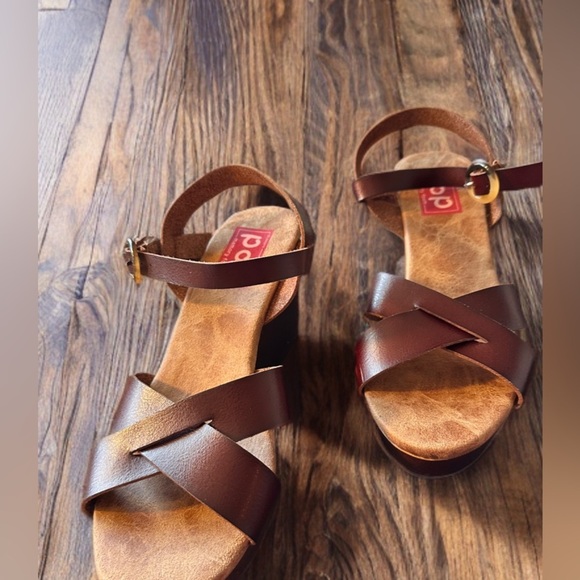 POP Women’s Memory Foam Open Toe Open Back Wedge Heel Sandal Brown Size 9 - Picture 11 of 11